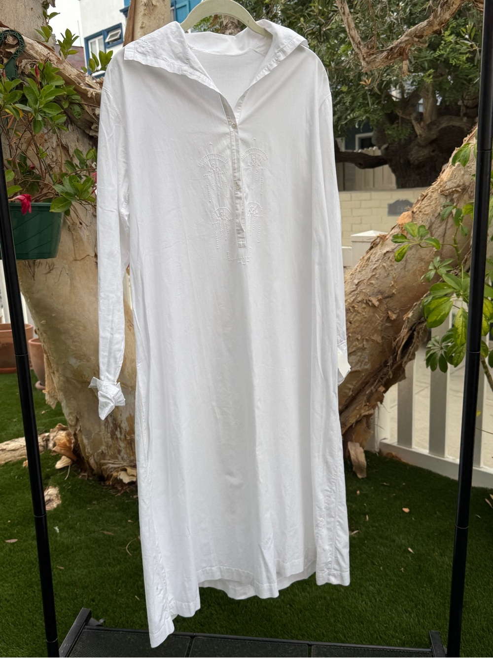 White embroidered Maxi shirt Dress boho resort cottagecore OS